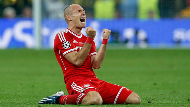 Bayern's Arjen Robben of the Netherlands reacts after the final whistle