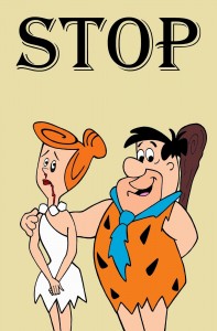 Barney Rubble and Wilma Flinstone Art Portrait Social Campaign Domestic Woman Women's Violence Stop Abuse Satire Sketch Cartoon Illustration Critic Humor Chic by aleXsandro Palombo