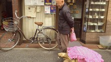 Un homme balade un drôle d&rsquo;animal de companie dans les rues de Tokyo