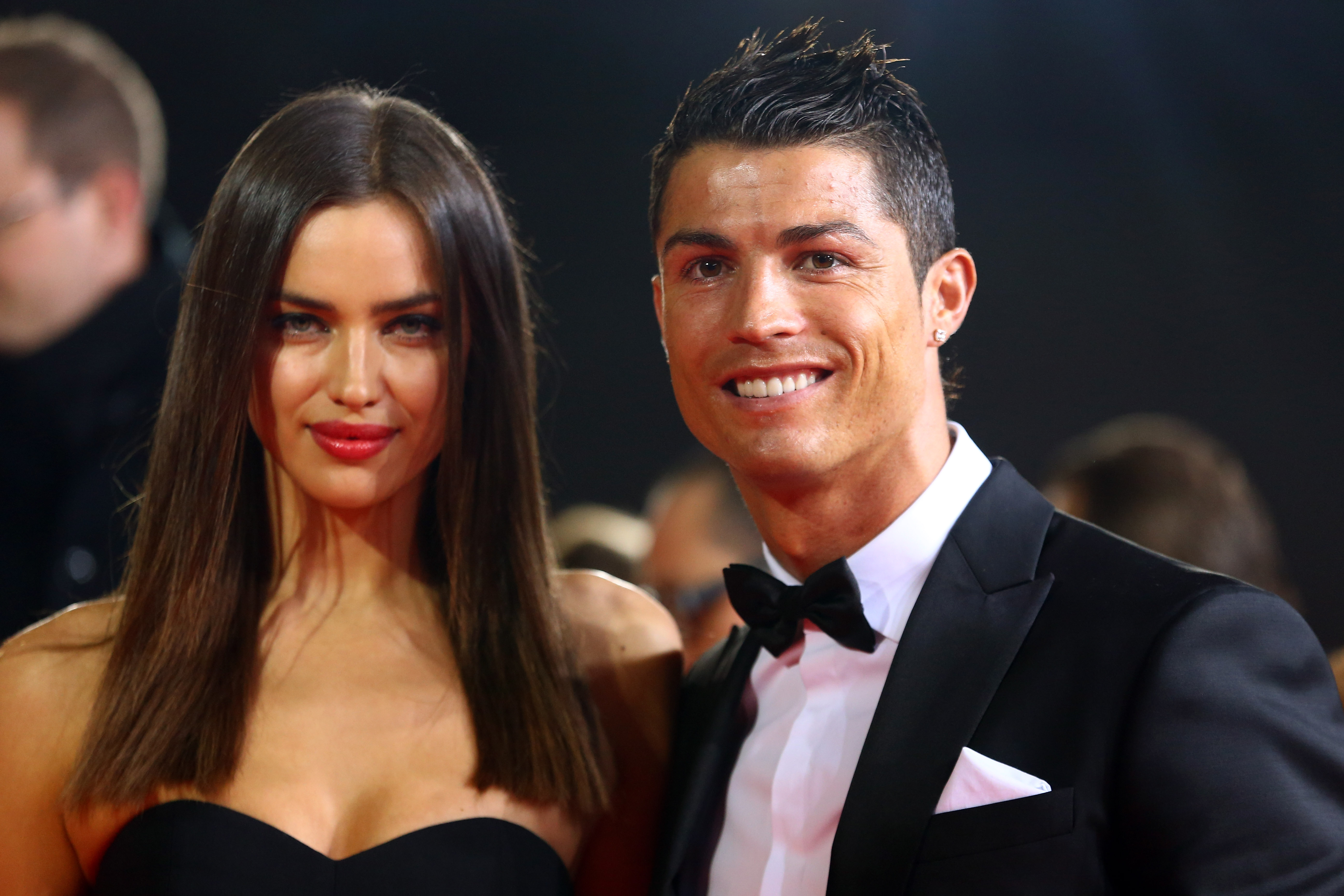 ZURICH, SWITZERLAND - JANUARY 07: (L-R) Irina Shayk and Cristiano Ronaldo of Real Madrid pose during the red carpet arrivals for the FIFA Ballon d’Or Gala 2012 on January 7, 2013 at Congress House in Zurich, Switzerland. (Photo by Christof Koepsel/Getty Images)