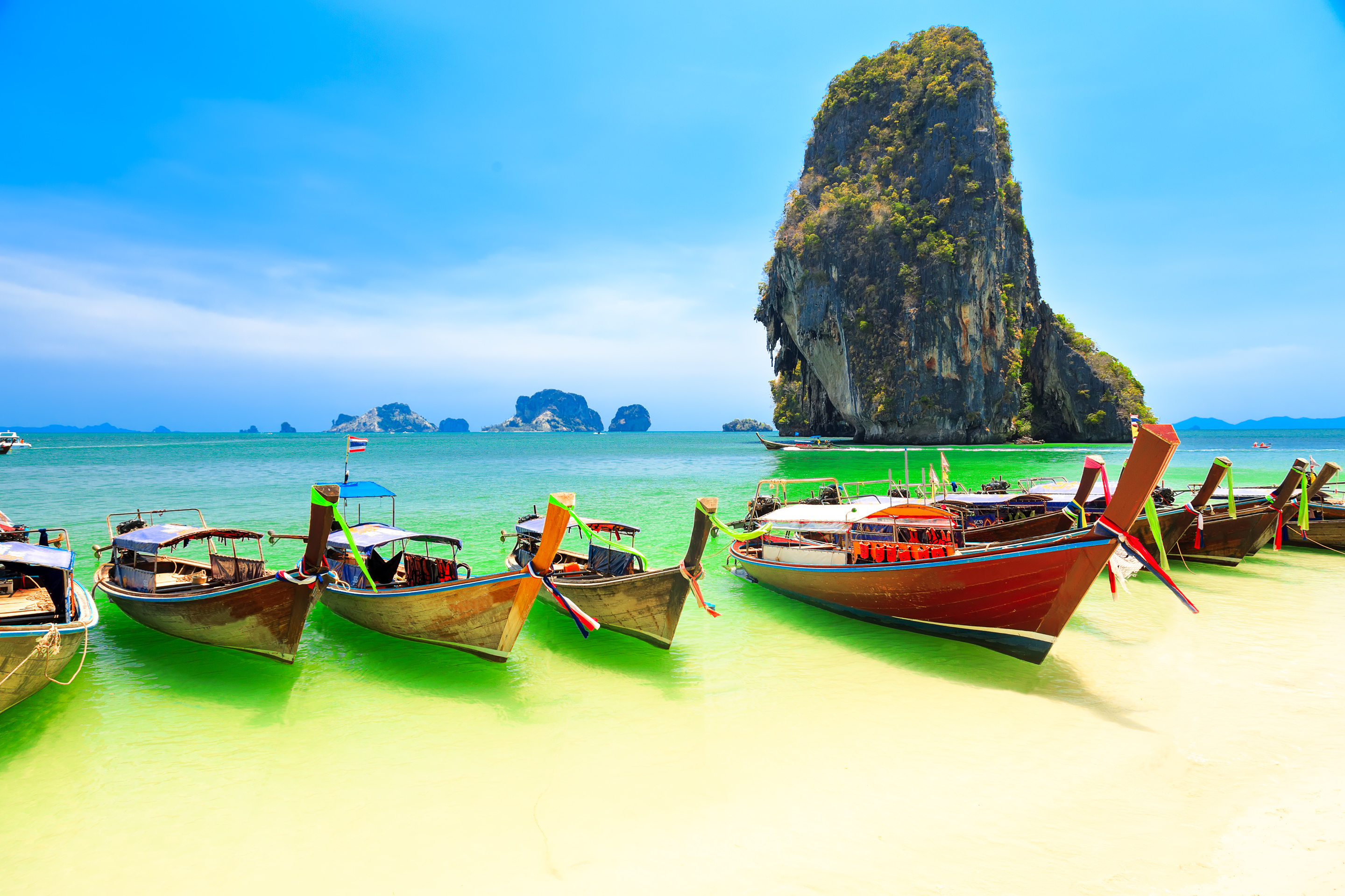 Few longboats at Railay beach, Krabi, Thailand