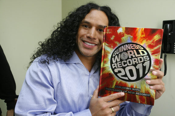 Pittsburgh Steelers safety Troy Polamalu sits in a studio dressing room after receiving the honor of having the most "Highly Insured Hair" in the world by the Guinness Book of World Records in downtown Pittsburgh, Tuesday, Nov. 9, 2010. Polamalu, is in his second year as as a spokesperson for Head and Shoulders shampoo, who has insured his hair for $1 million dollars with Lloyd's of London.