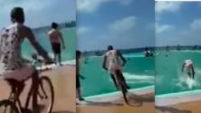 Un marocain plonge avec son vélo dans la Grande piscine de Rabat