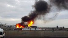 Vidéo: Une voiture ravagée par le feu sur le pont Hassan II reliant Rabat à Salé